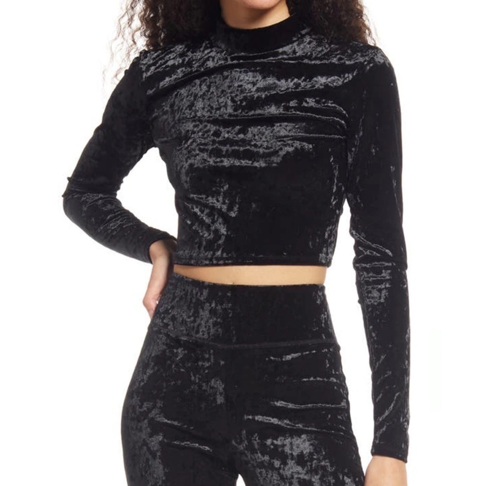 NEW Nordstrom Mock Neck Velvet Top Black 2021 Size 2X BP Cropped‎ Long Sleeve - Picture 2 of 9